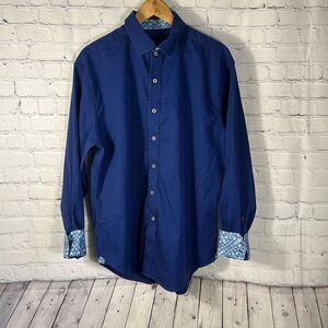 Robert Graham Men’s Navy Blue Paisley Long-Sleeve Button-Up Shirt XL Flip Cuff